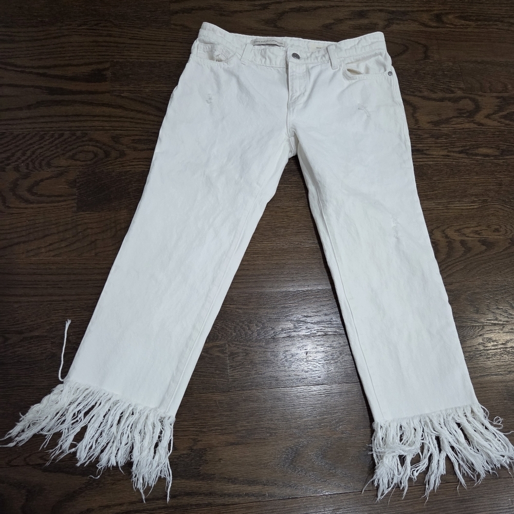 Pilcro And The LetterPress  Hyphen  White Fringed Straight Leg Jeans Sz.26
